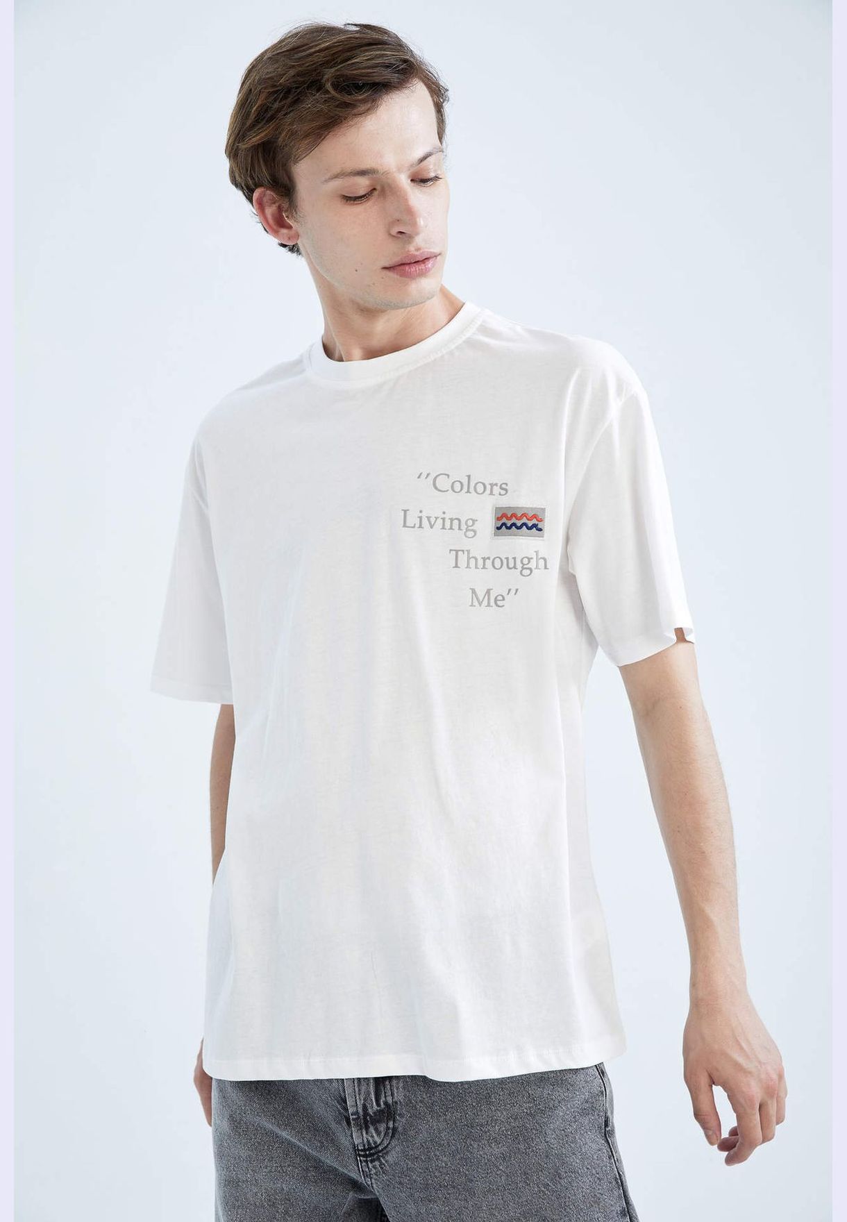 Boxy Fit Short Sleeve Back Slogan Print T-Shirt
