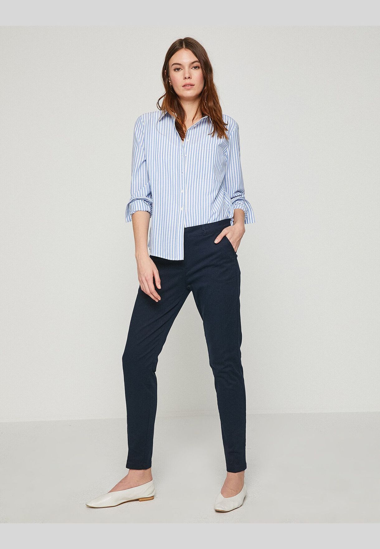 navy skinny trousers women