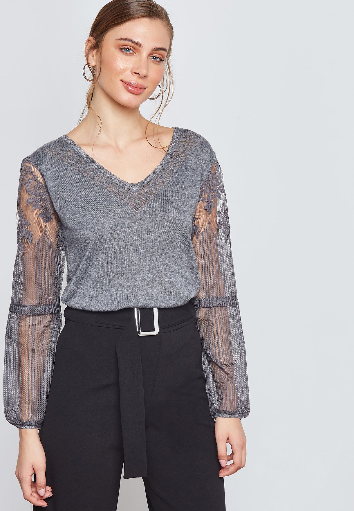 lace sleeve sweater
