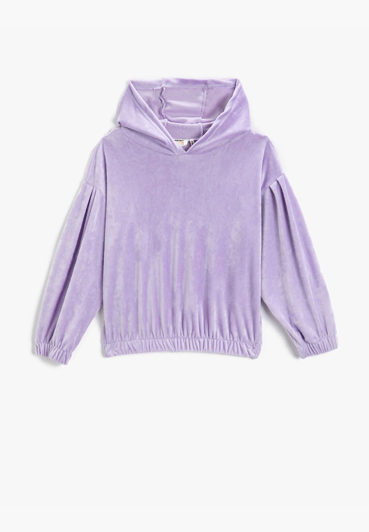 Basic Velvet Hooded Sweatshirt Shirred Sleeve and Waist 