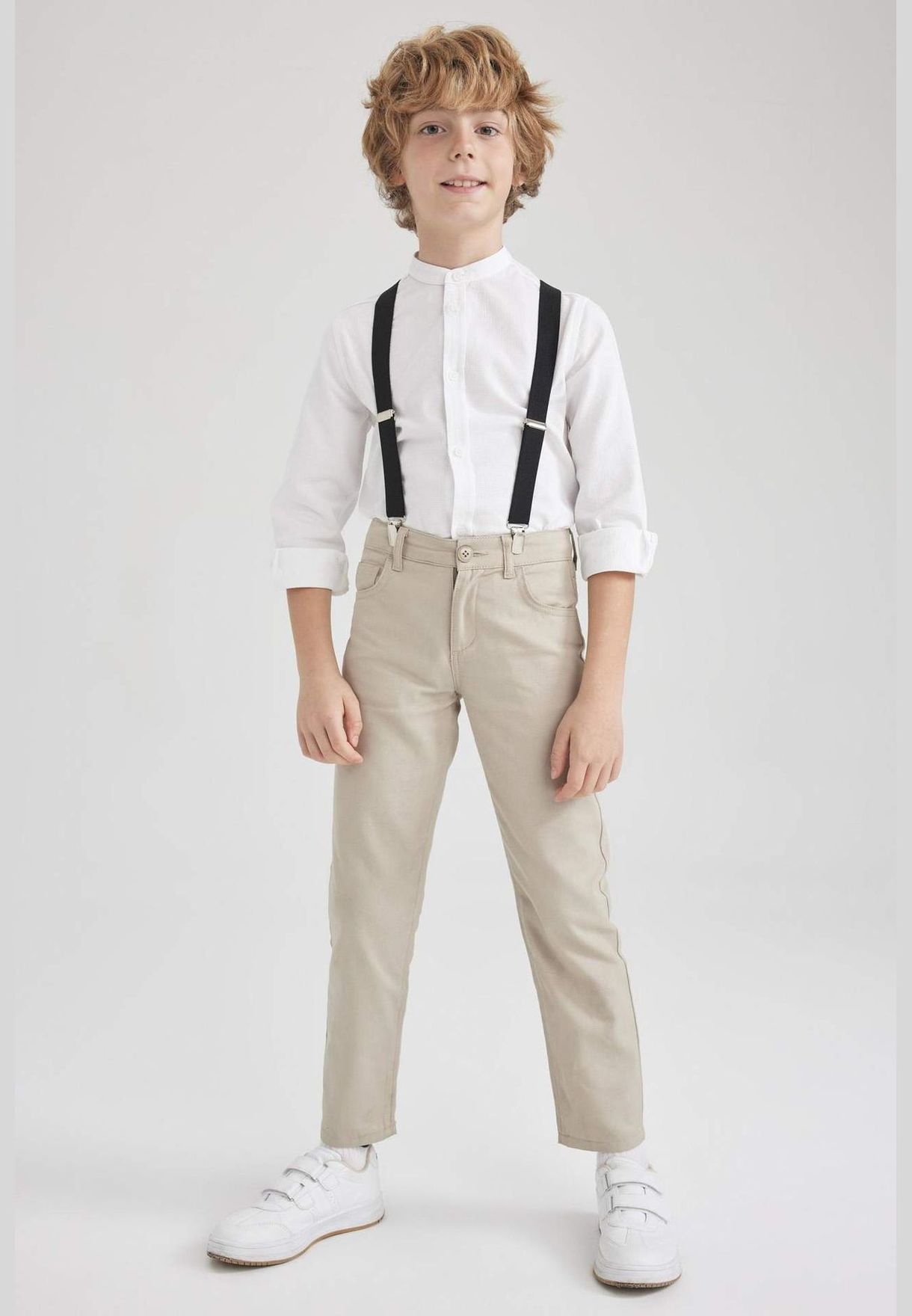 Boy Stand- Up Collar Woven Long Sleeve Shirt