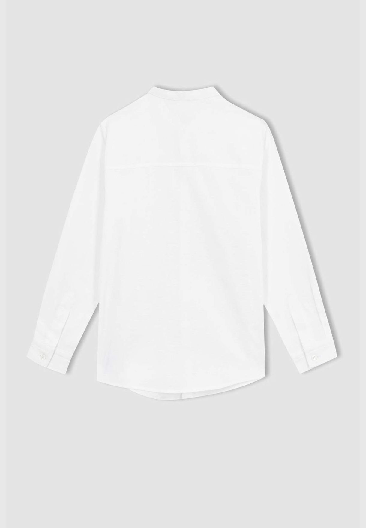 Boy Stand- Up Collar Woven Long Sleeve Shirt