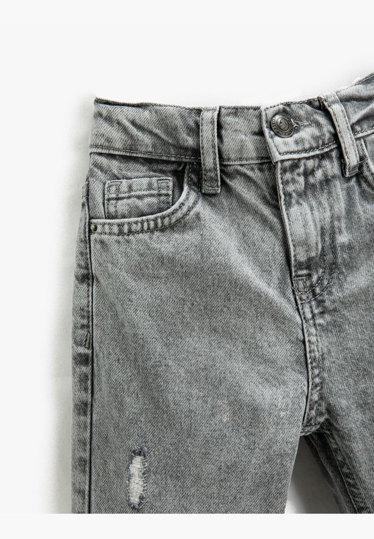 Mom Jean - Elastic Waistband Pockets Cotton