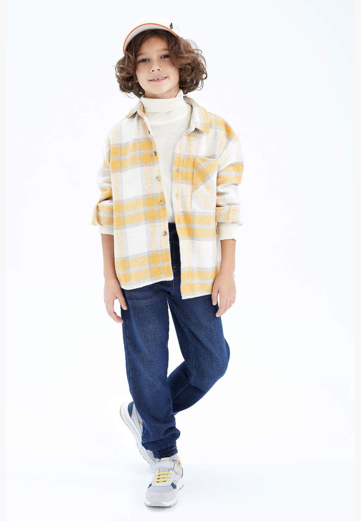 Boy Oversize Fit Polo Neck Woven Long Sleeve Shirt