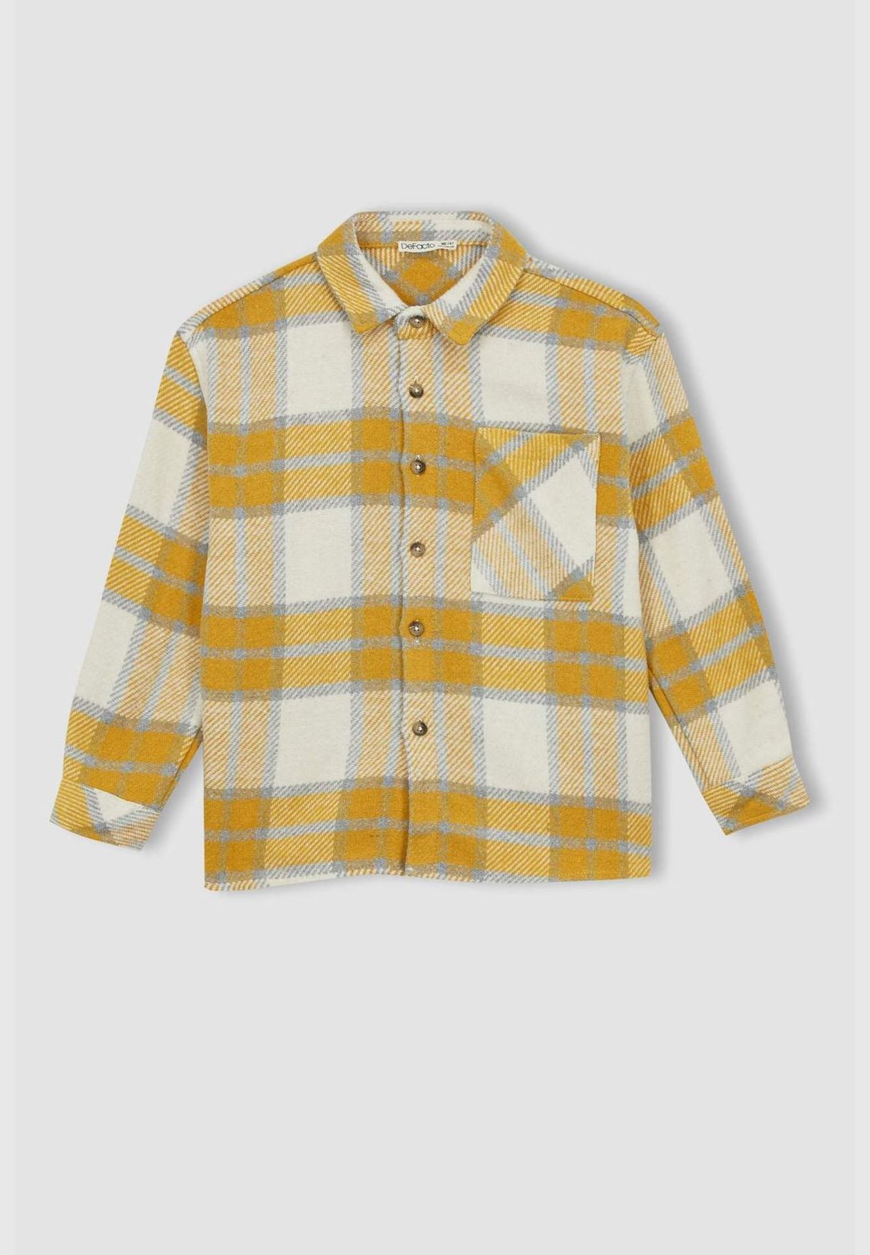 Boy Oversize Fit Polo Neck Woven Long Sleeve Shirt