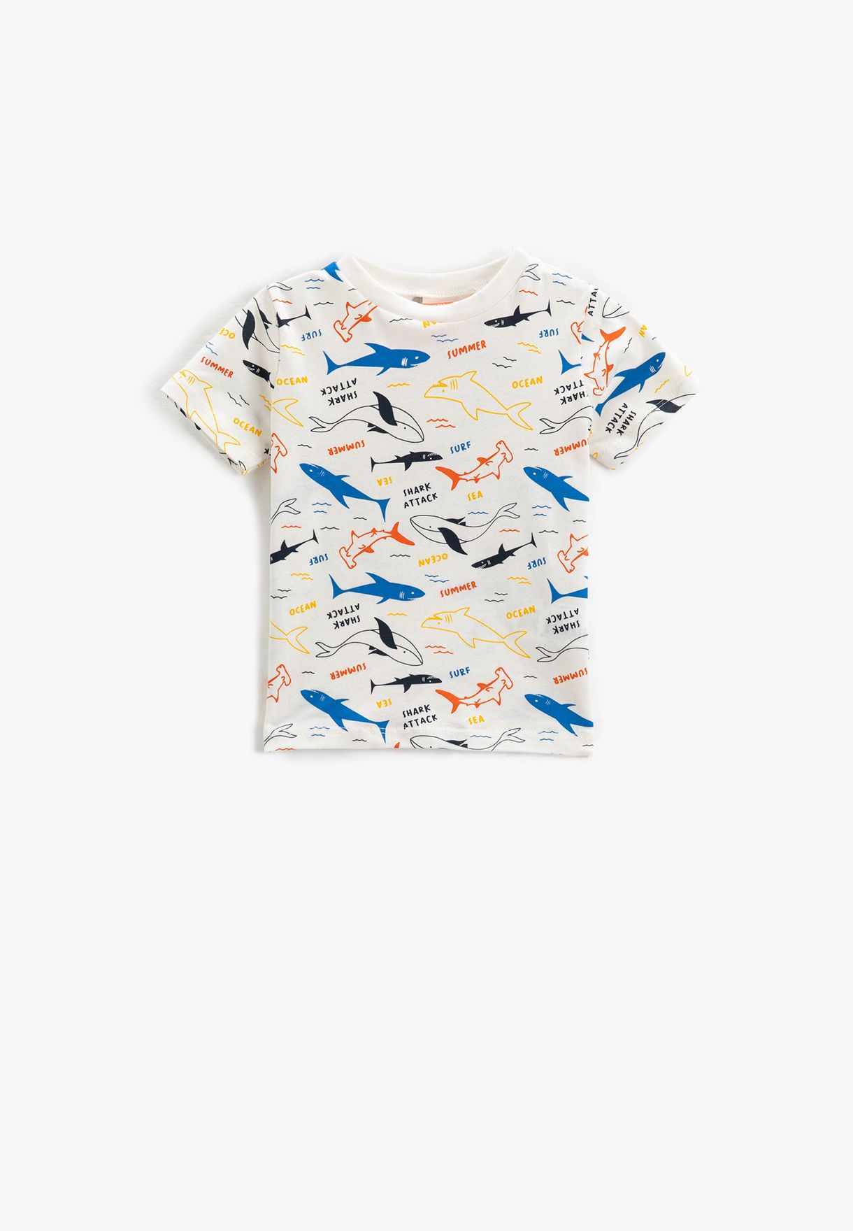 T-Shirt Short Sleeve Crew Neck Shark and Whale Printed