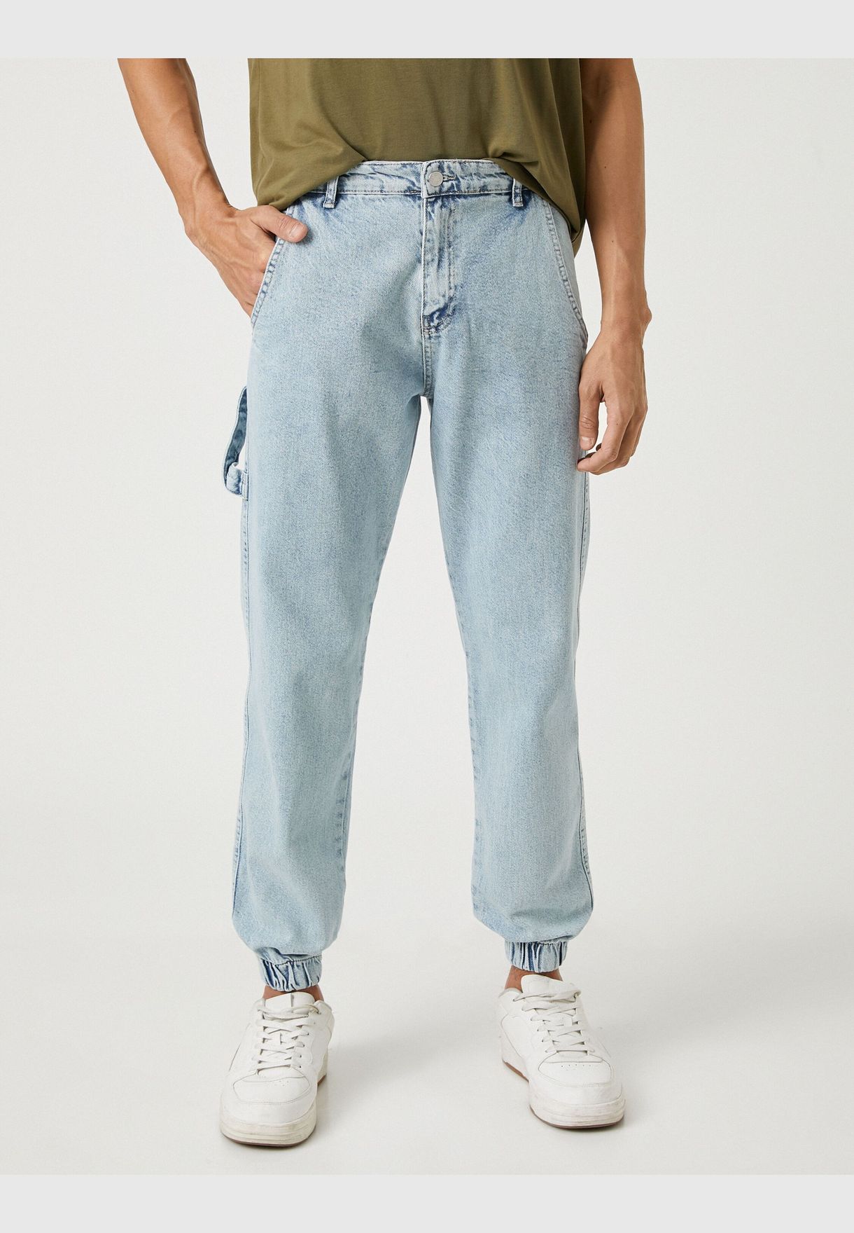 Jogger Jean Trousers Buttoned Pocket Detailed Cotton