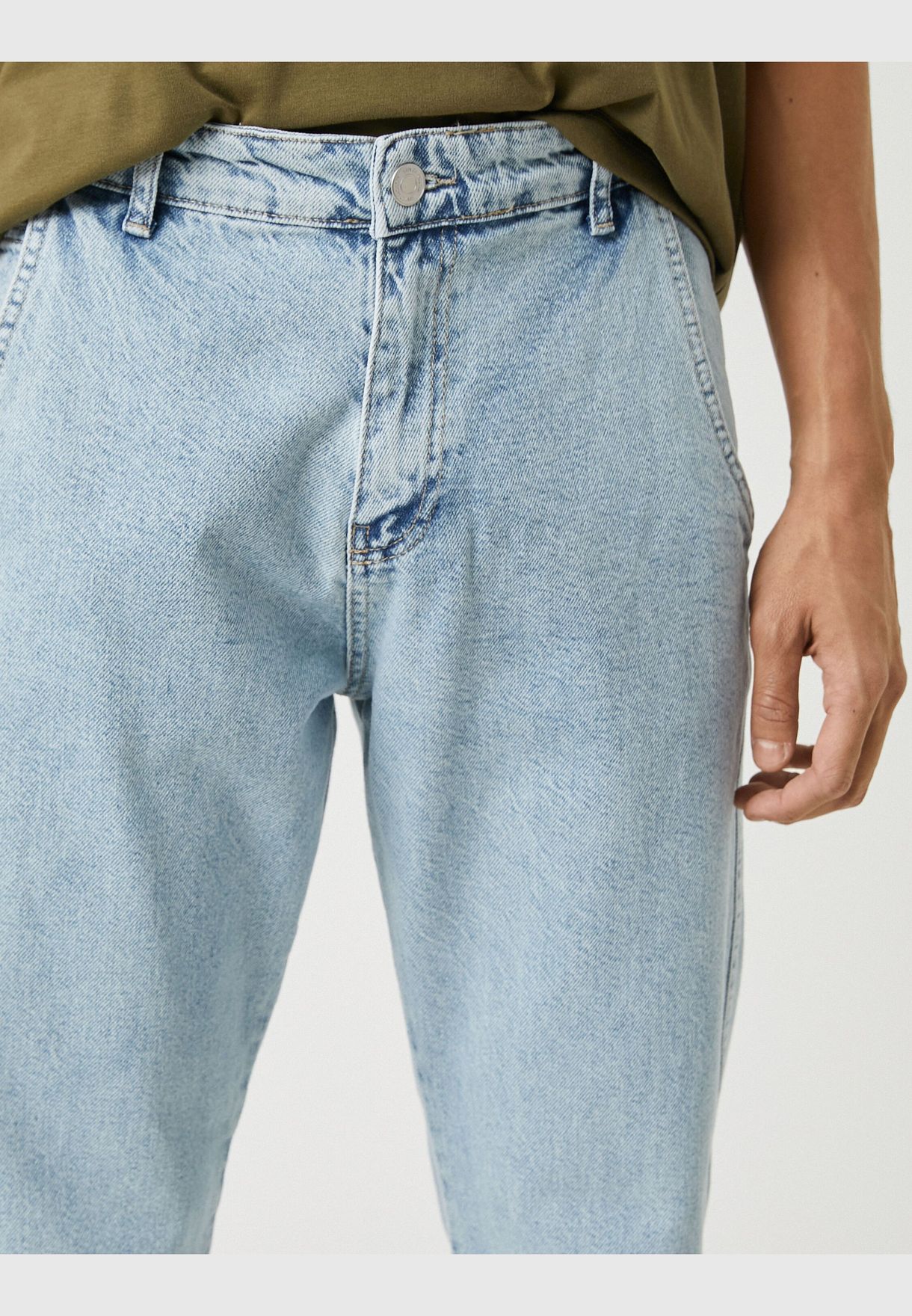 Jogger Jean Trousers Buttoned Pocket Detailed Cotton