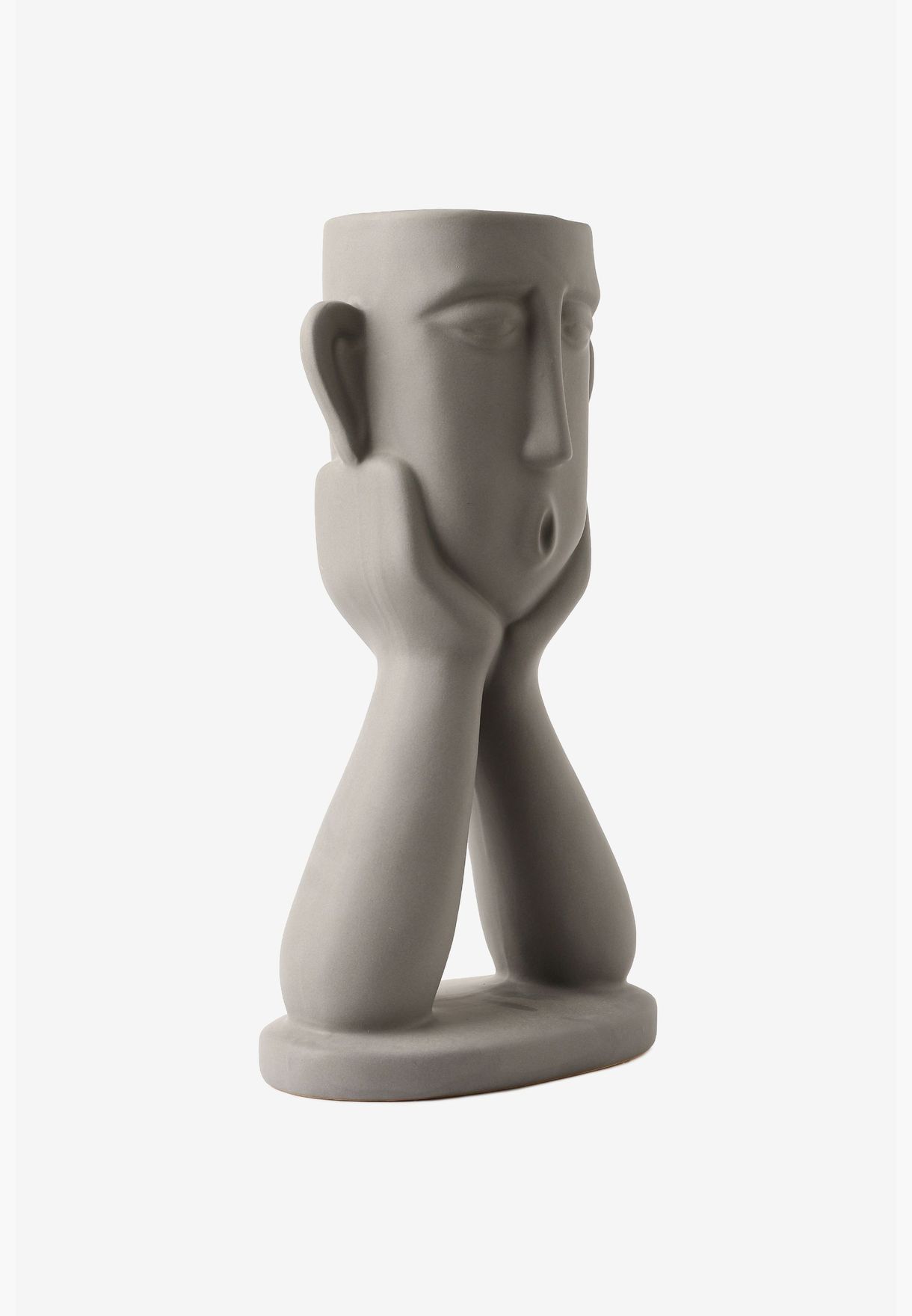 Modern Pewter Face With Hands Figurine Solid Minimalistic Ceramic Showpiece