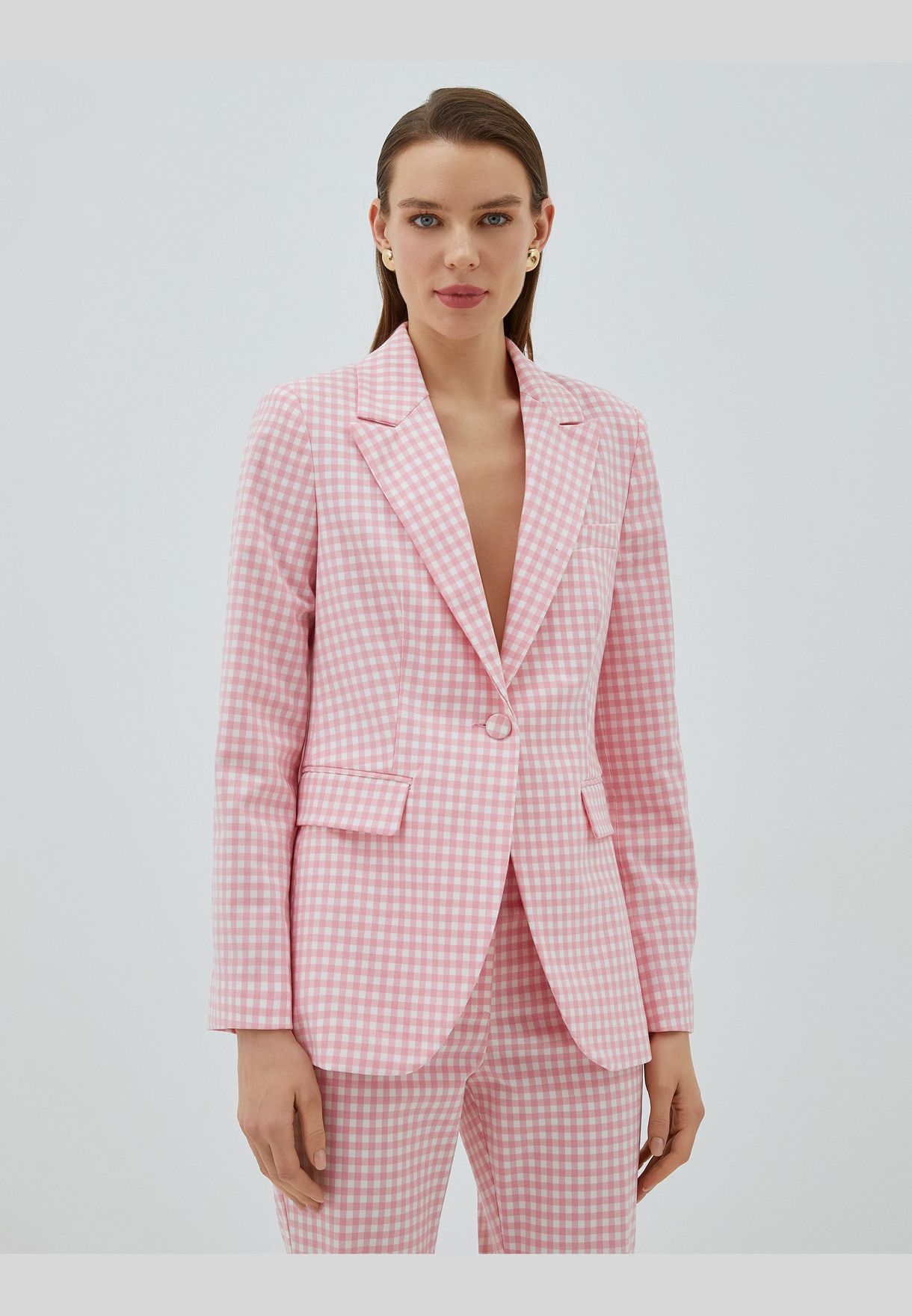 Pocket Detail One Button Blazer Jacket