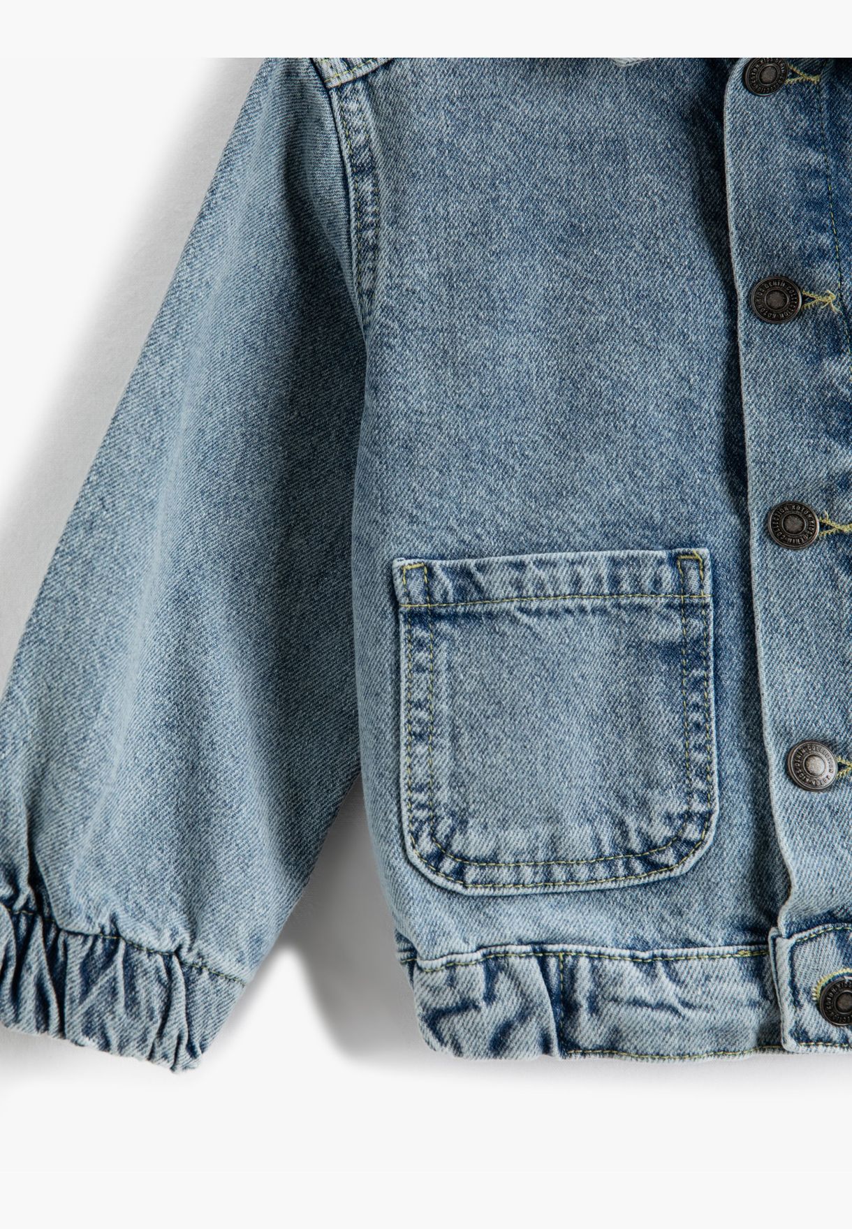 Oversized Hooded Jean Jacket Pocket Detail Elastic Cuffs Cotton