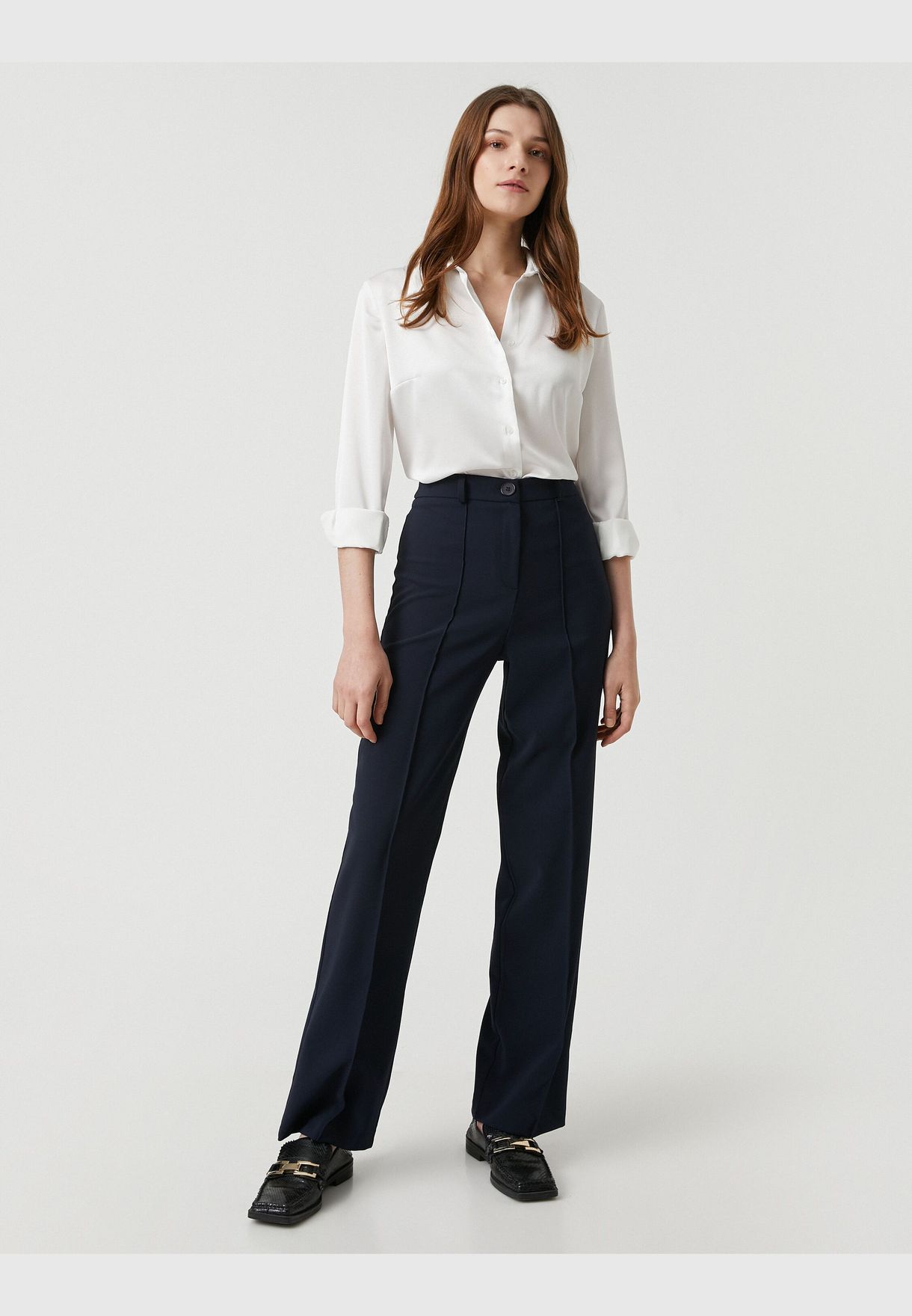 Ribbed High Rise Wide Leg Trousers