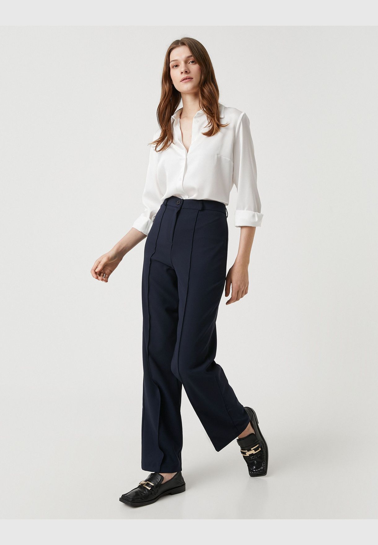 Ribbed High Rise Wide Leg Trousers