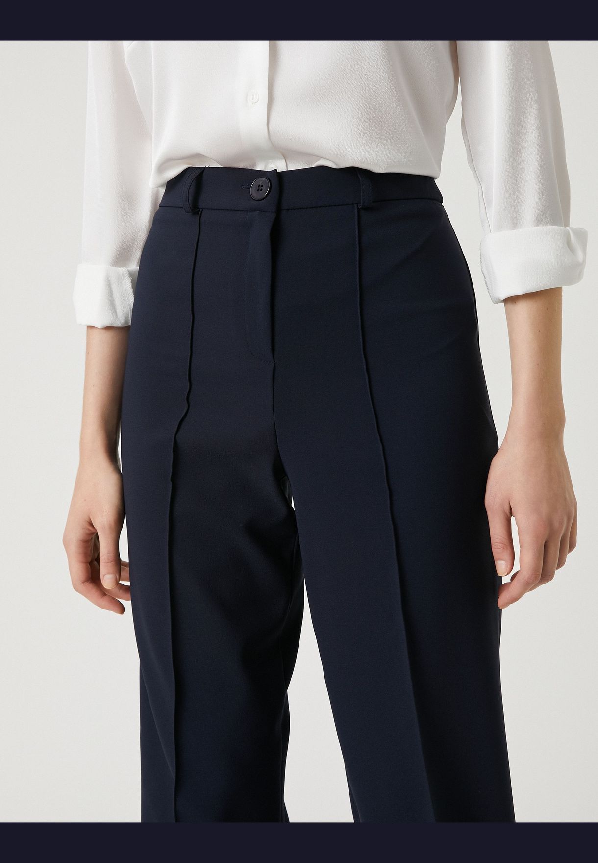 Ribbed High Rise Wide Leg Trousers