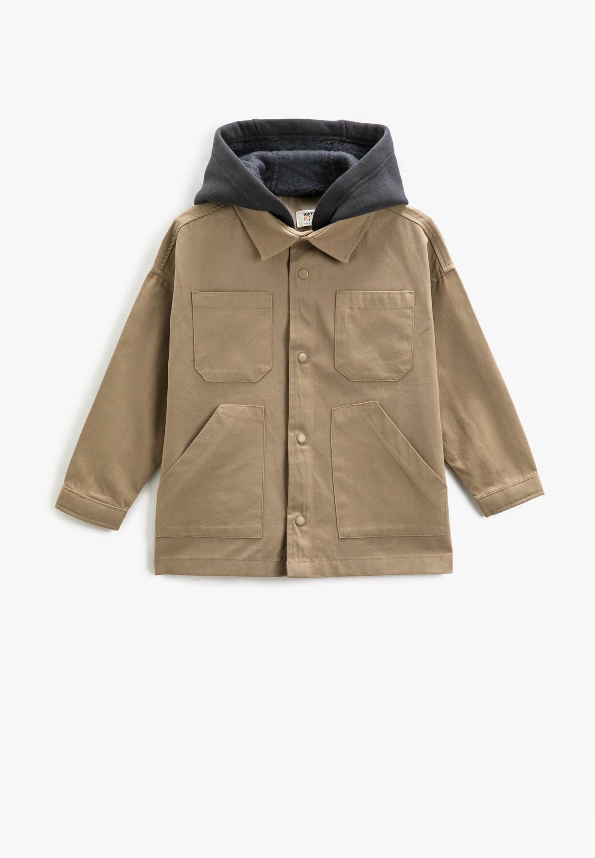 Shacket Hooded Oversized Pockets Back Printed Detail Cotton