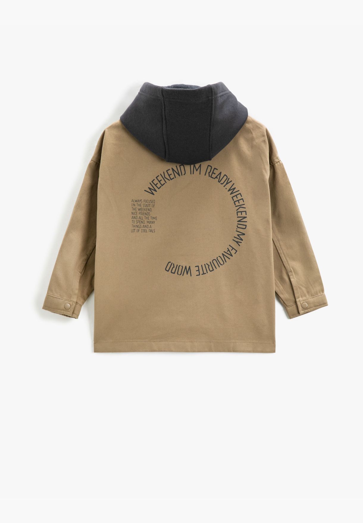 Shacket Hooded Oversized Pockets Back Printed Detail Cotton
