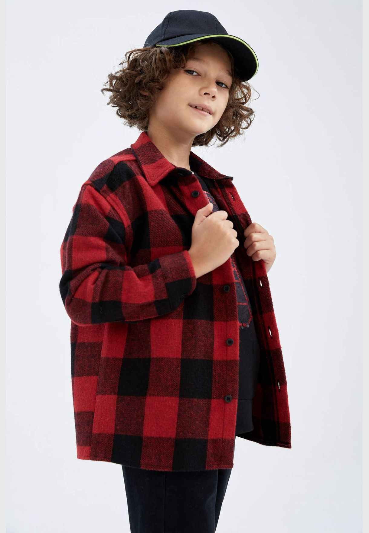Boy Oversize Fit Polo Neck Woven Long Sleeve Shirt