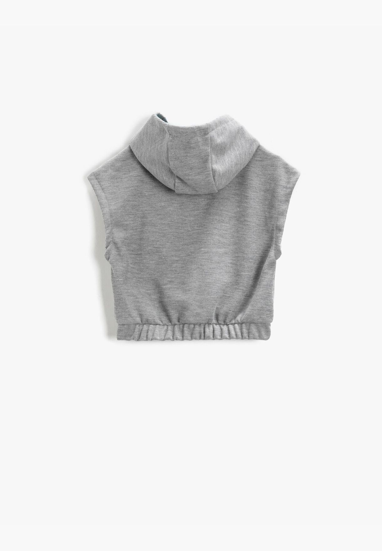 Printed Hooded Sweatshirt Sleeveless Elastic Waist