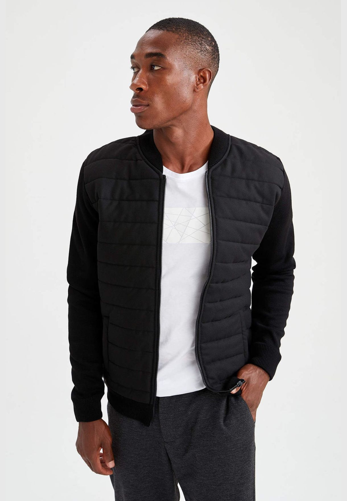 Buy Defacto black Zippered Bomber Cardigan for Men in Riyadh, Jeddah