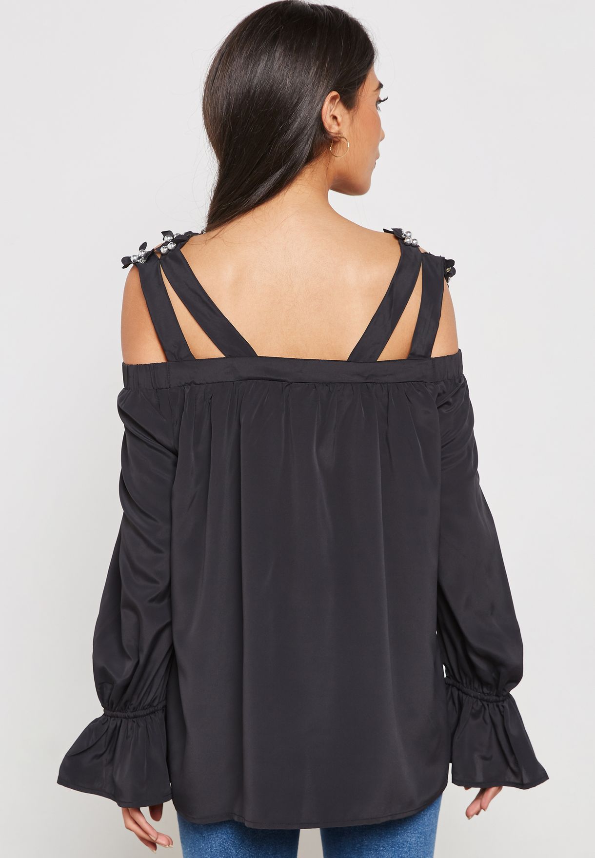 black bardot top with straps