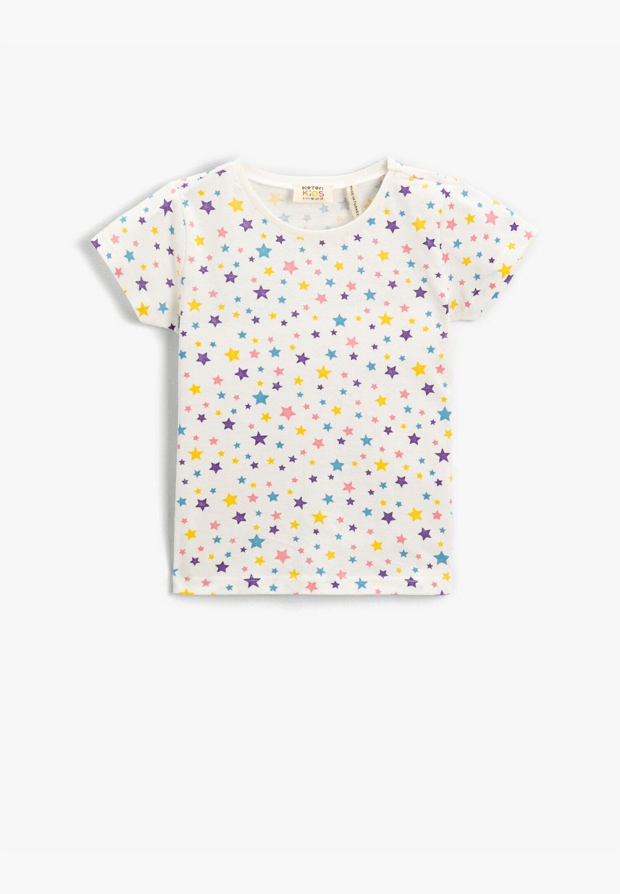 Star Printed Short Sleeve T-Shirt Cotton Crew Neck
