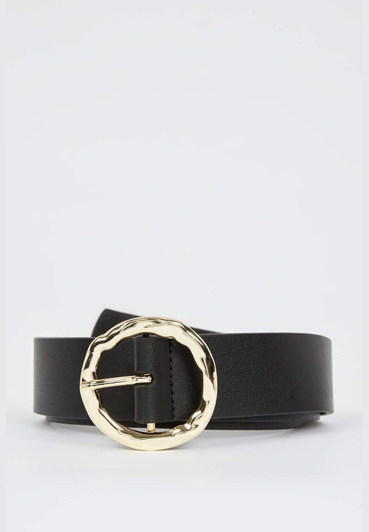Faux Leather Belt with Metal Oval Buckle