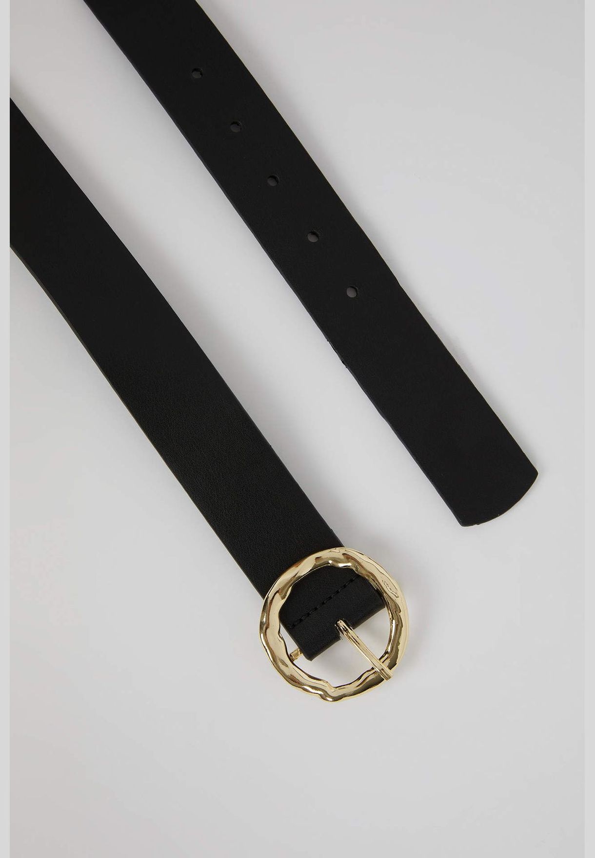 Faux Leather Belt with Metal Oval Buckle