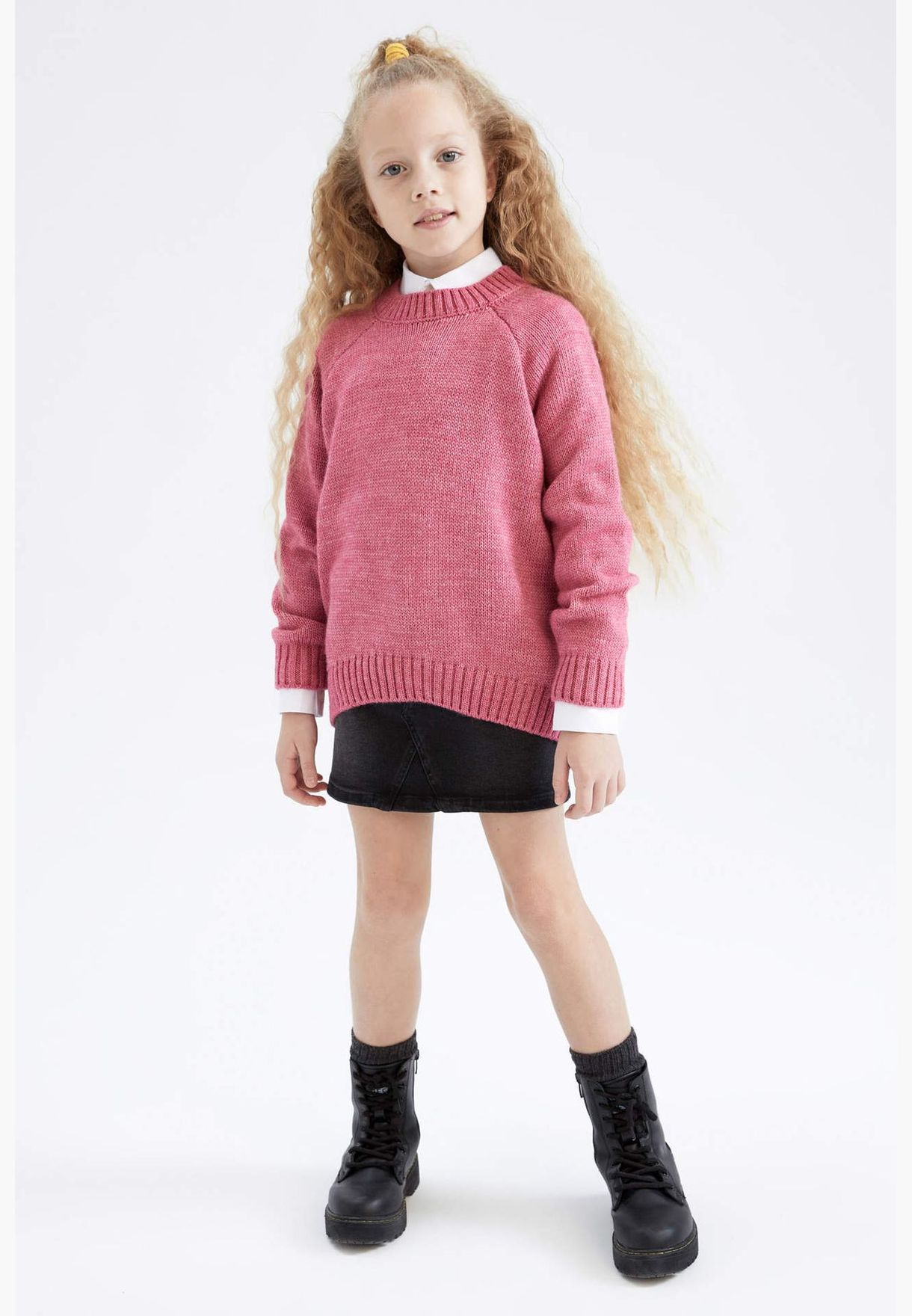 Girl Oversize Fit Crew Neck Long Sleeve Tricot Pullover