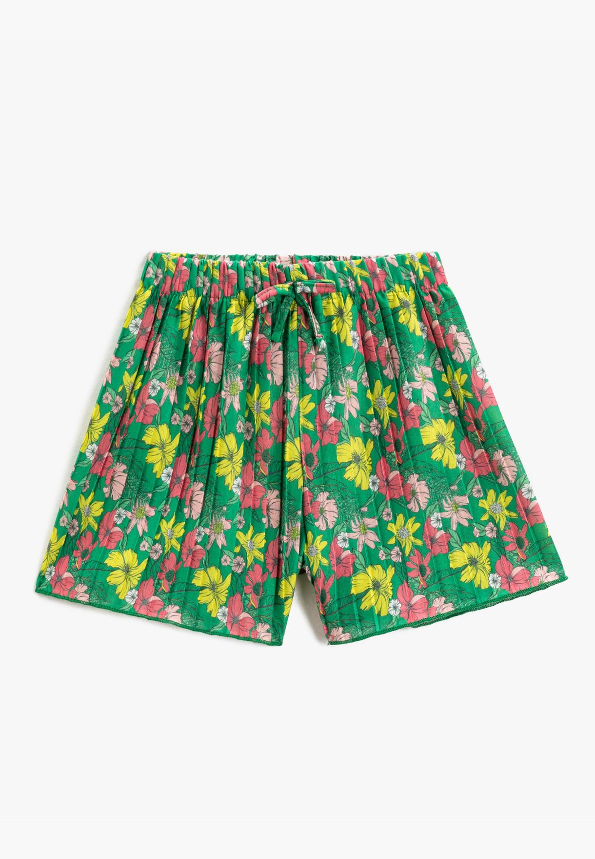 Floral Pleated Shorts Bow-Tie Detail Elastic Waistband