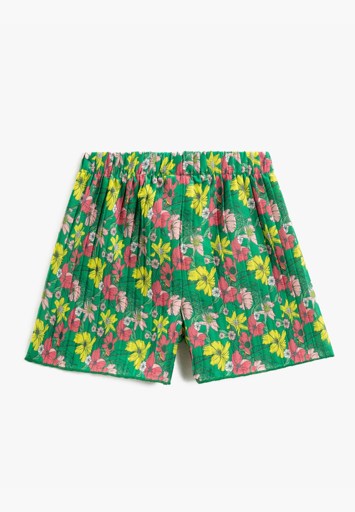 Floral Pleated Shorts Bow-Tie Detail Elastic Waistband