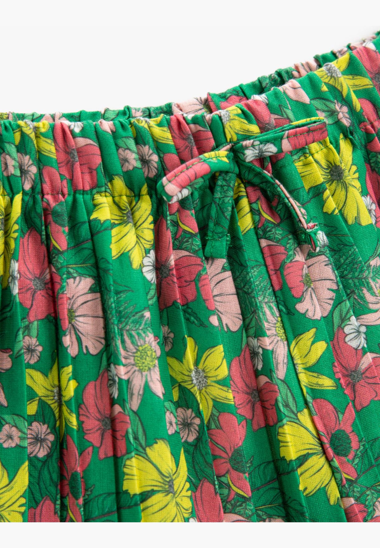 Floral Pleated Shorts Bow-Tie Detail Elastic Waistband