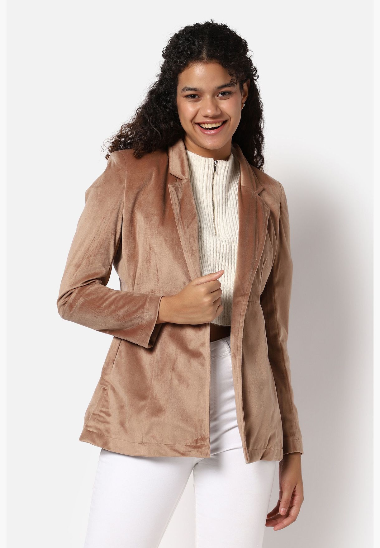 Women’s Single-Breasted Beige Blazer Regular Fit For Casual Wear