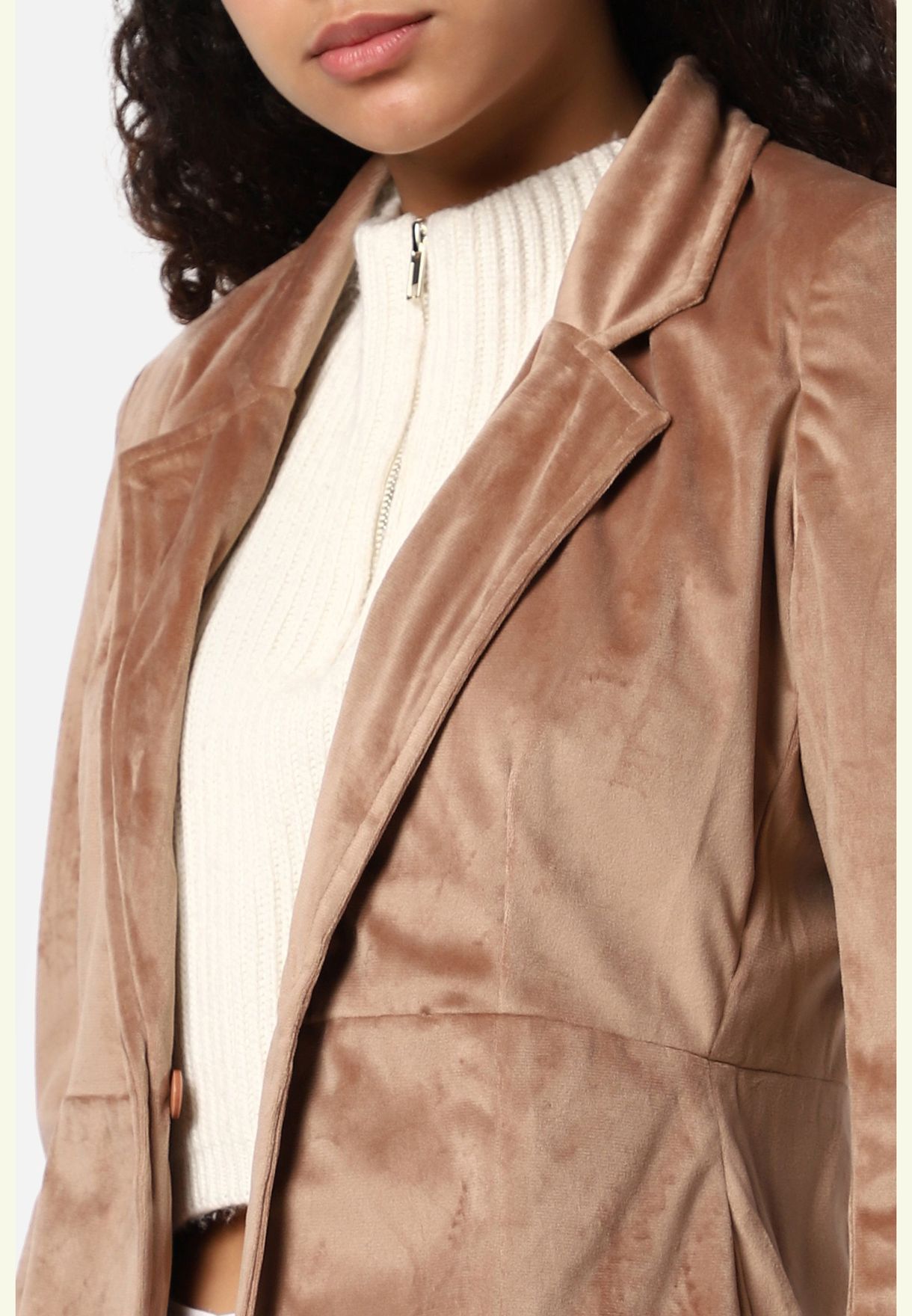 Women’s Single-Breasted Beige Blazer Regular Fit For Casual Wear