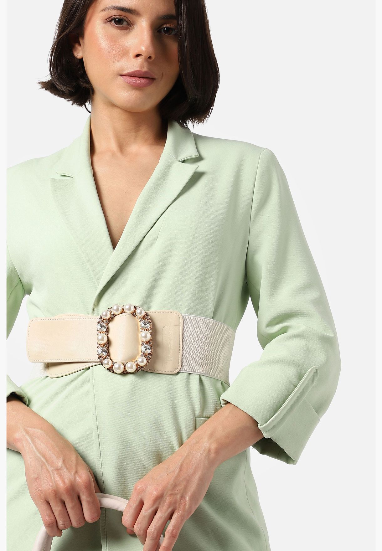 حزام الخصر سادة كاجوال قابل للتمدد من جلد البولي للنساء