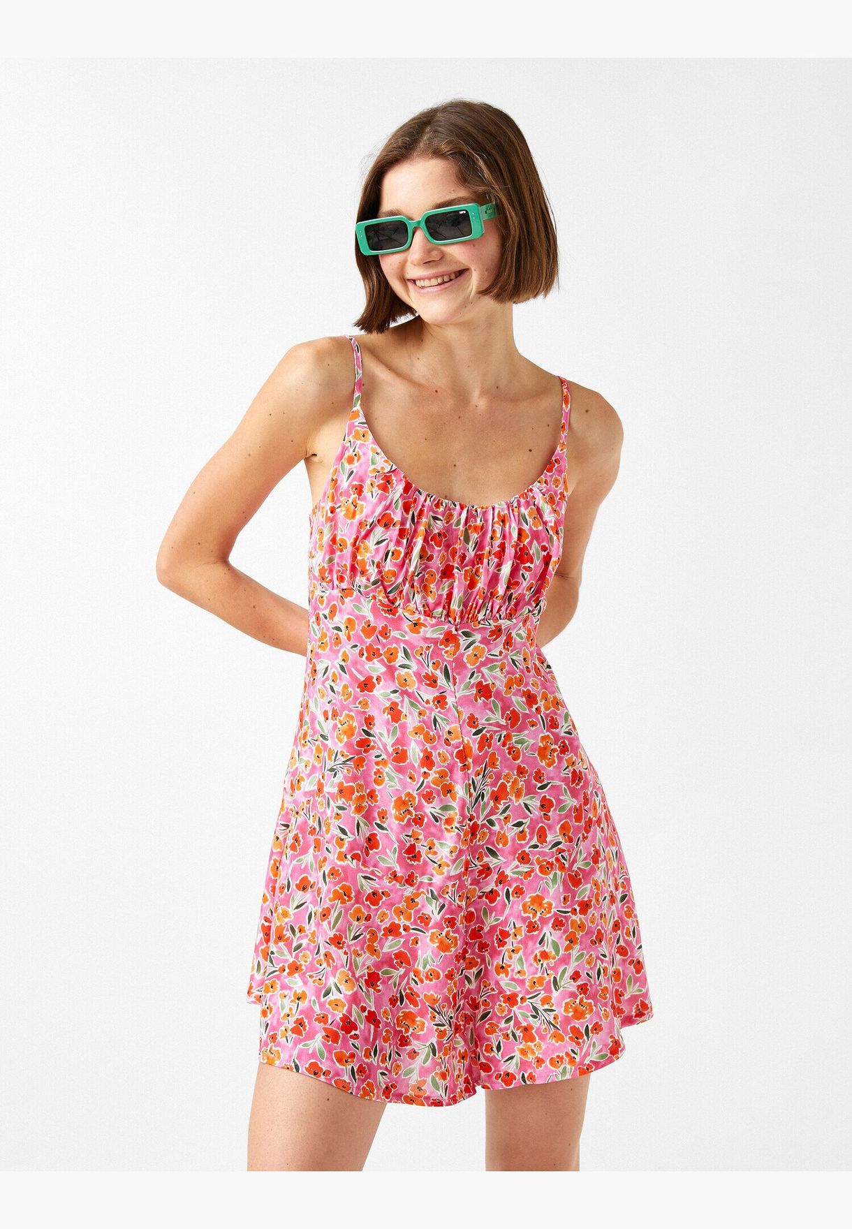 Short Jumpsuit Floral Thin Strappy U Neck