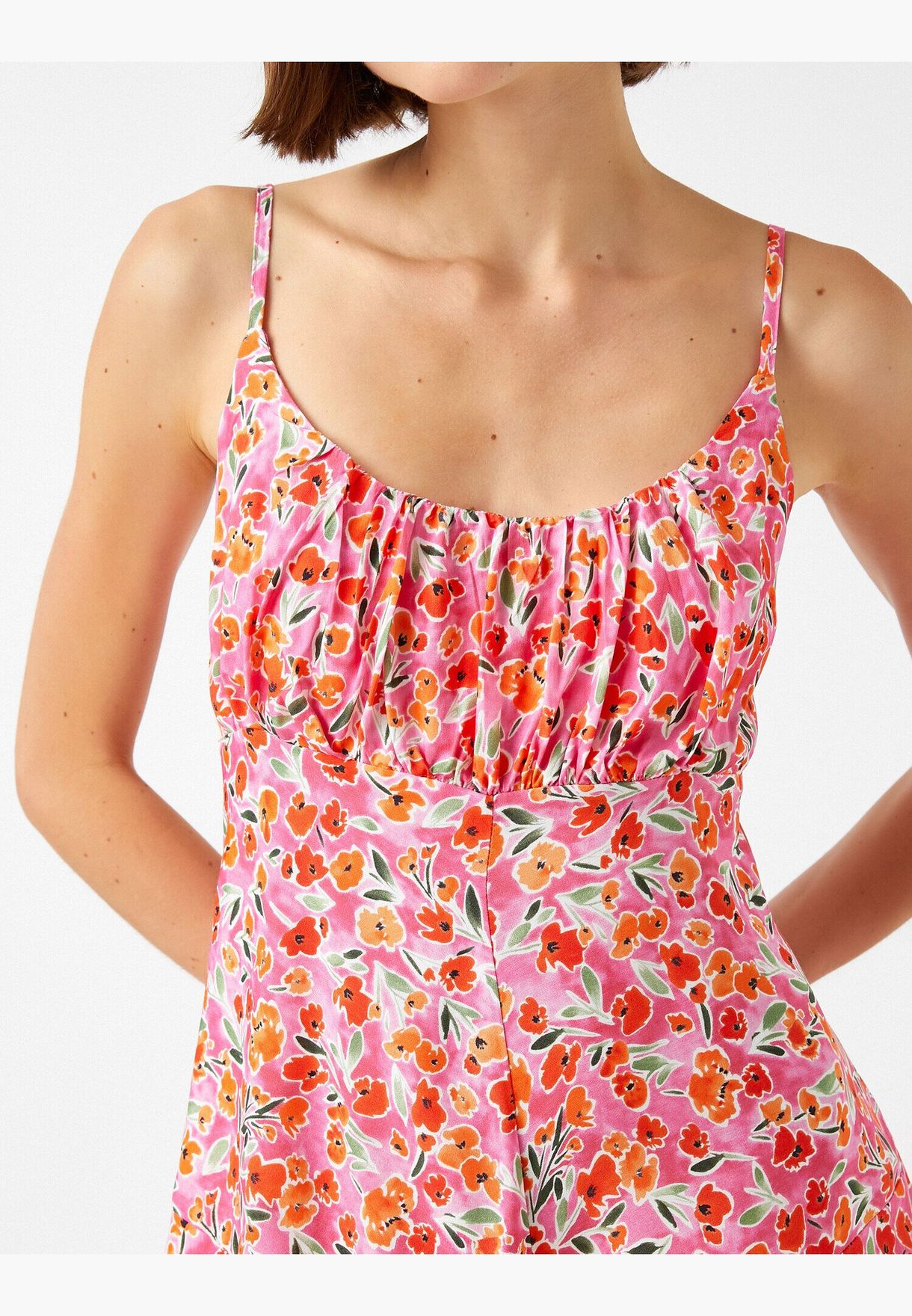 Short Jumpsuit Floral Thin Strappy U Neck