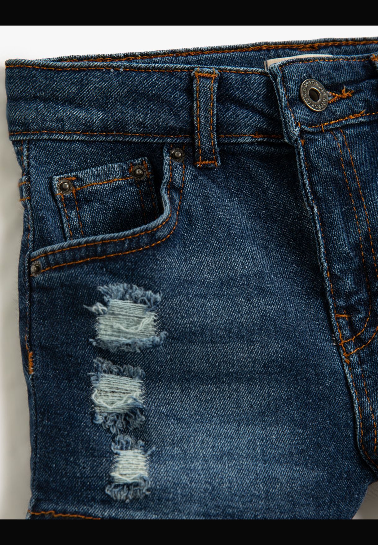 Jean Shorts Ribbed Detail Pockets Cotton