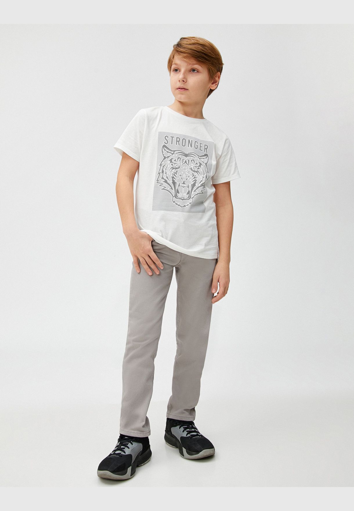 Tiger Printed Short Sleeve T-Shirt Crew Neck Cotton