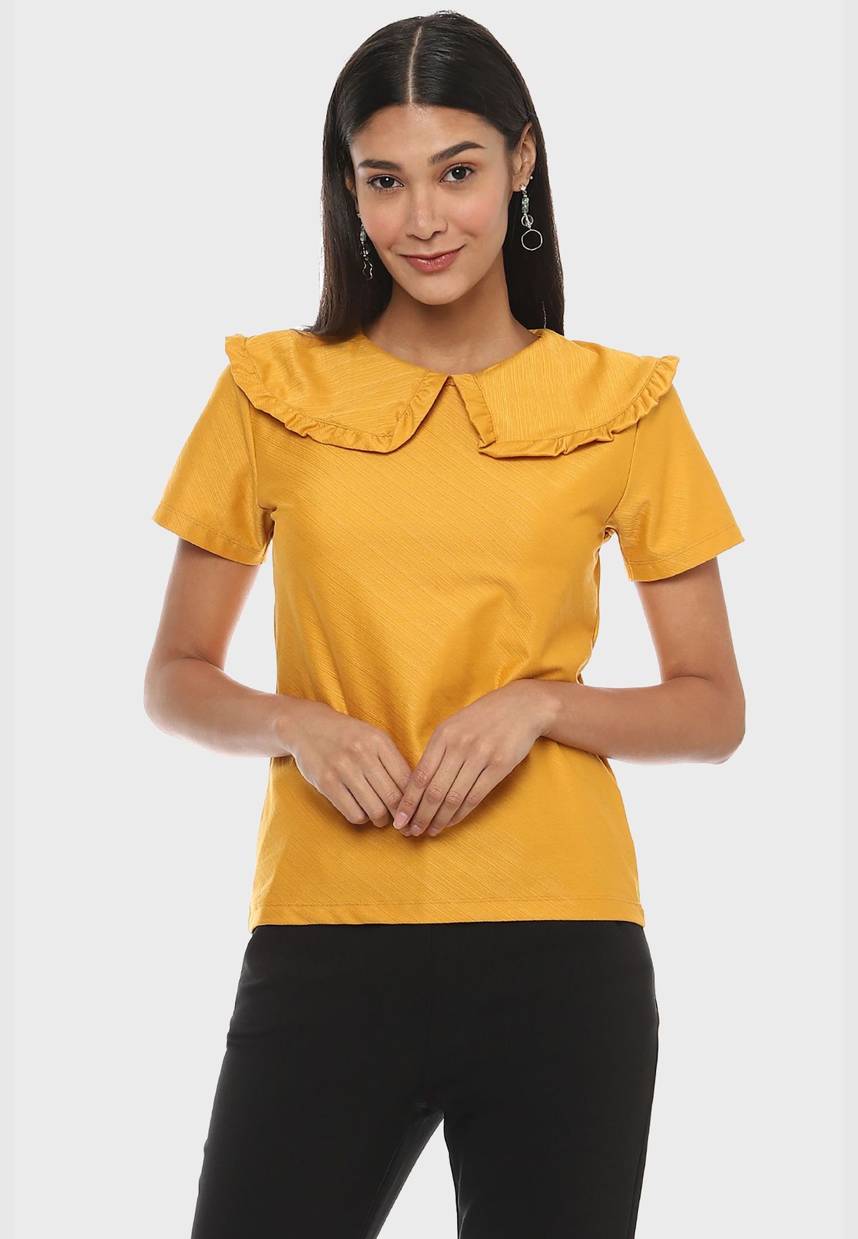 yellow ruffle blouse