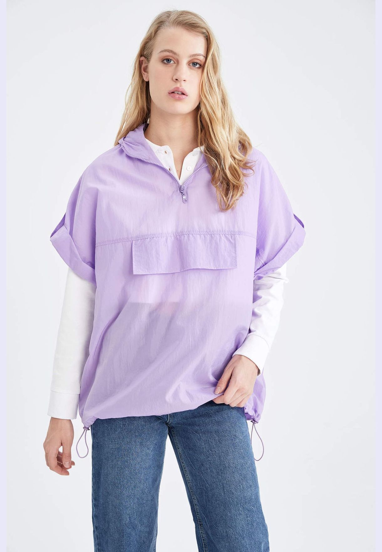 Regular Fit Short Sleeve Hooded Raincoat