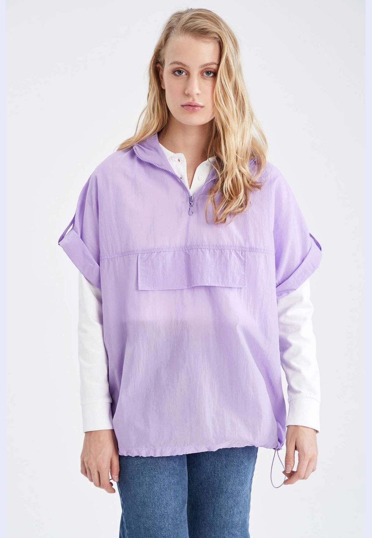 Regular Fit Short Sleeve Hooded Raincoat