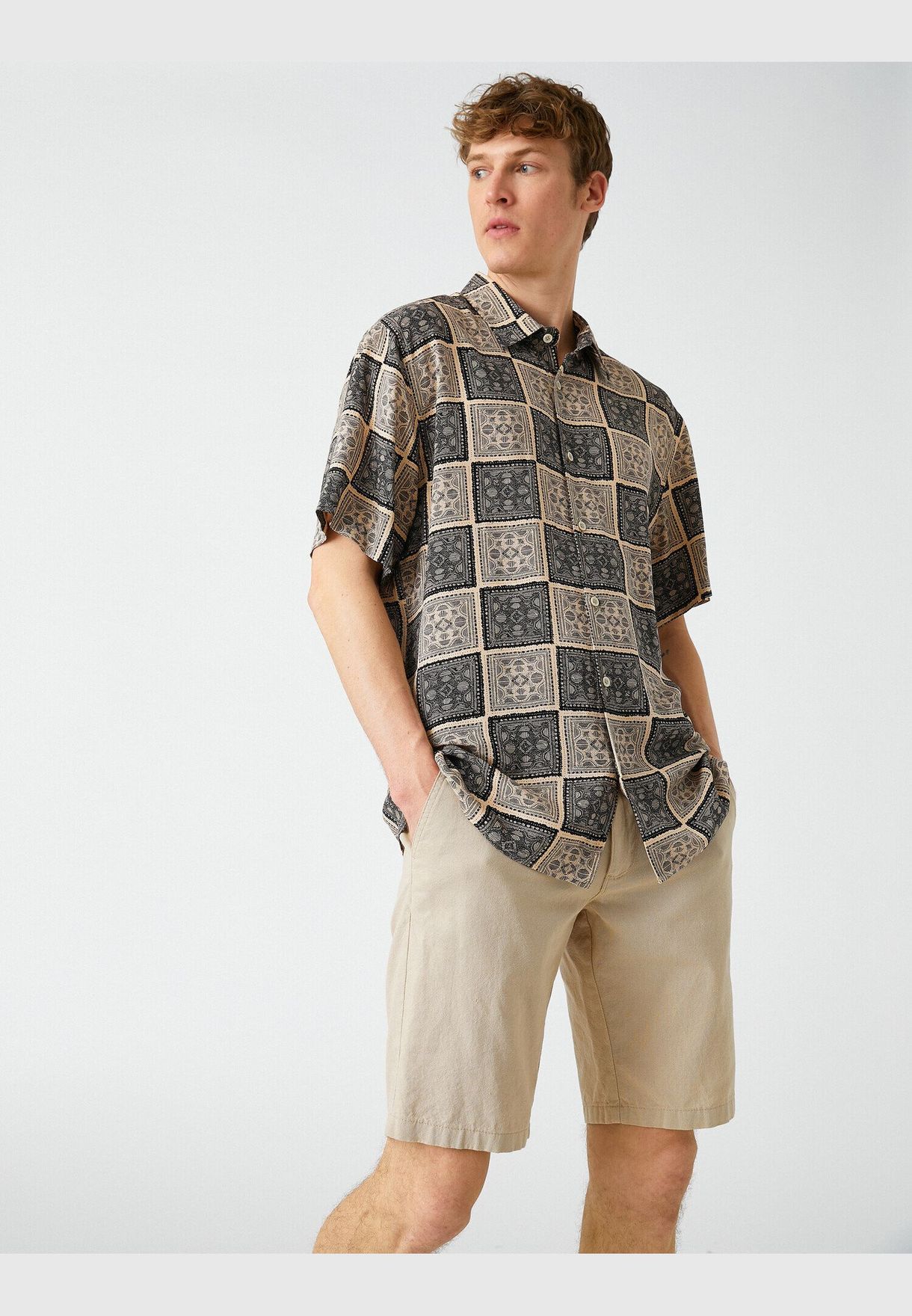Ethnic Patterned Short Sleeve Shirt