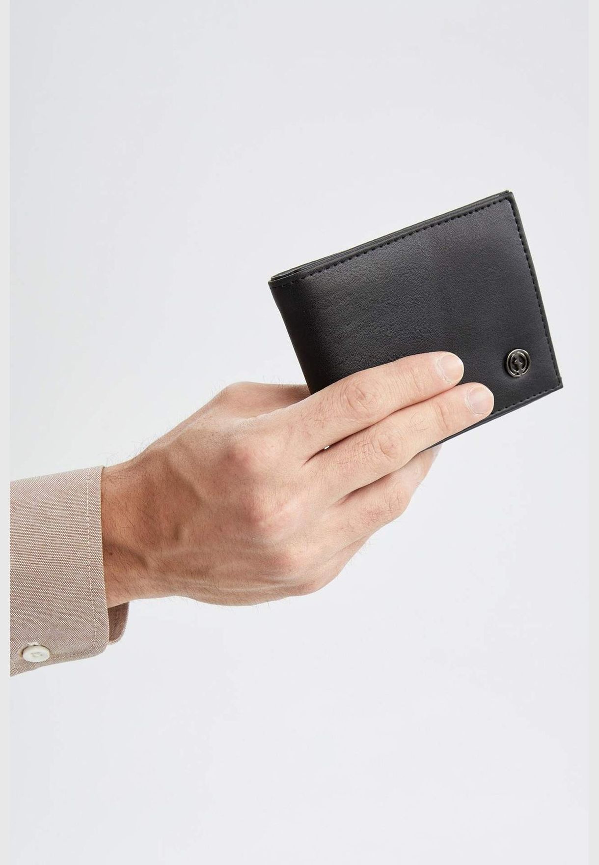 Faux Leather Minimal Logo Print Wallet