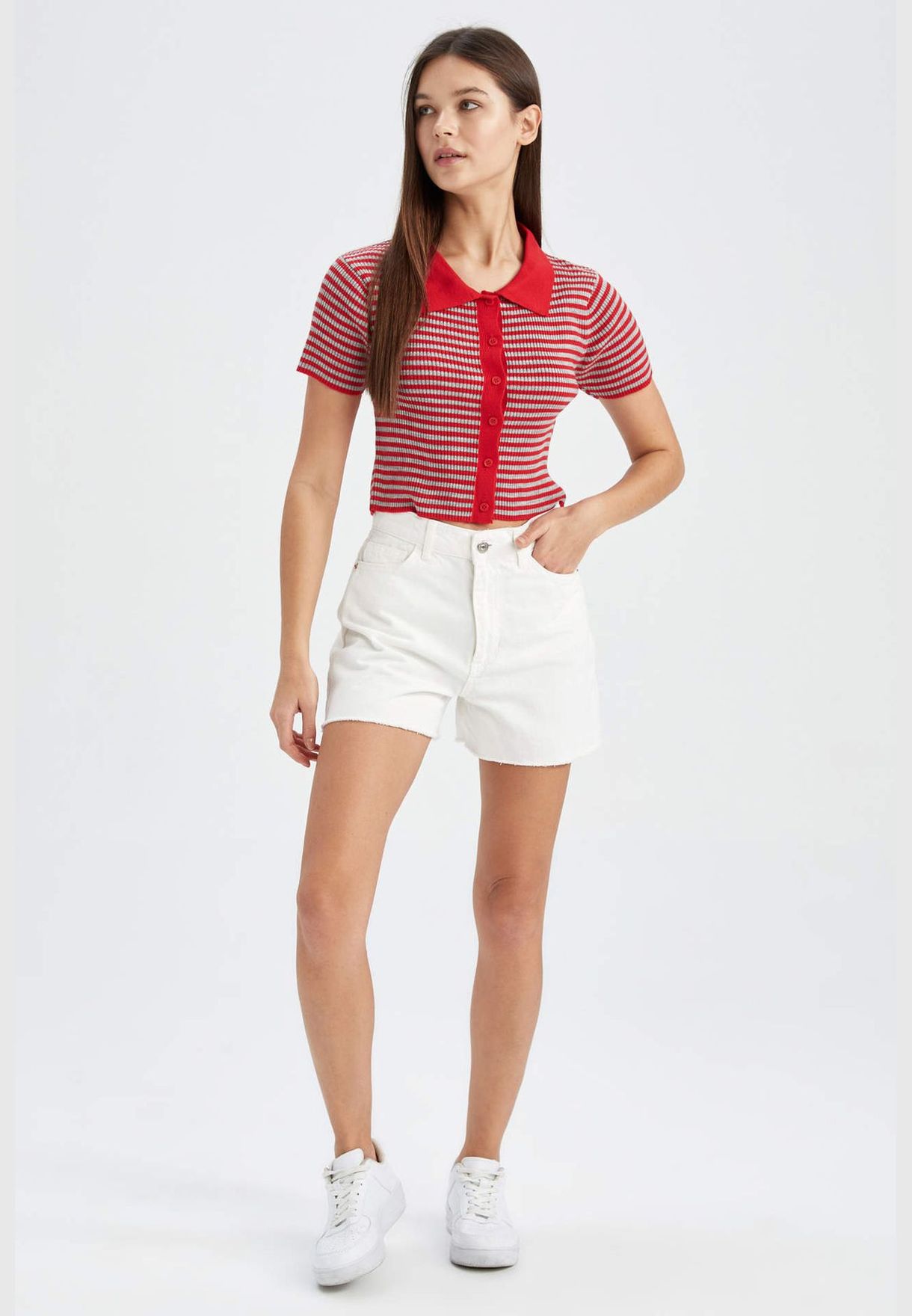 Slim Fit Short Sleeve Striped Crop Jumper