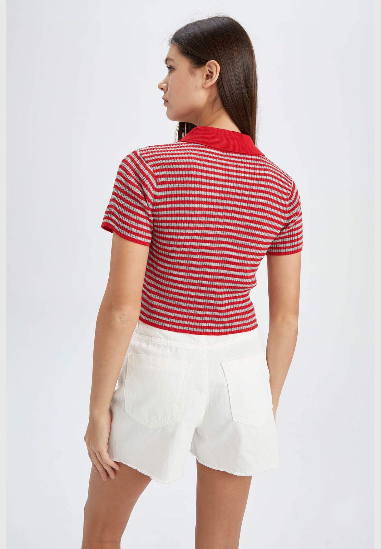 Slim Fit Short Sleeve Striped Crop Jumper