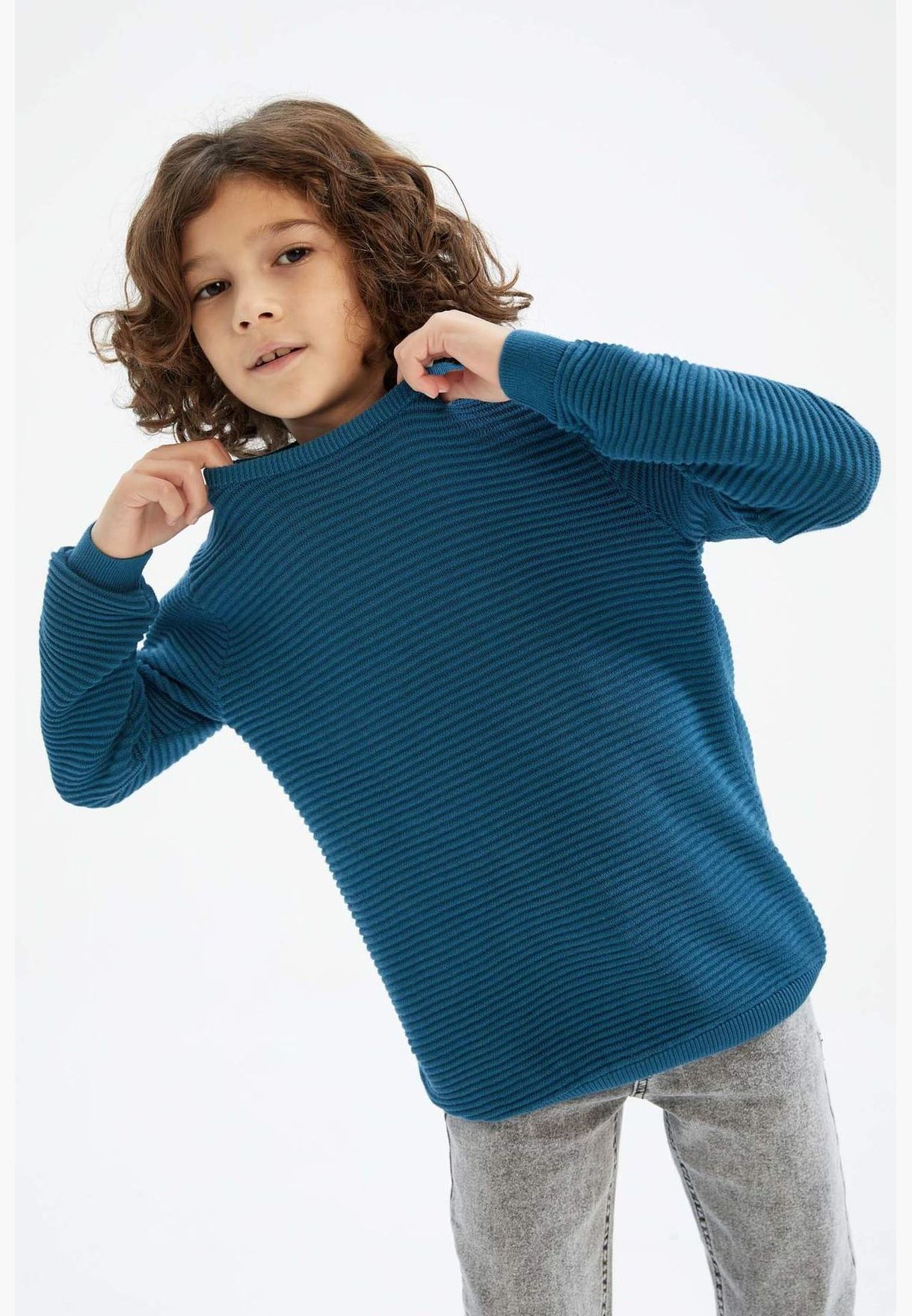 Boy Regular Fit Crew Neck Long Sleeve Tricot Pullover