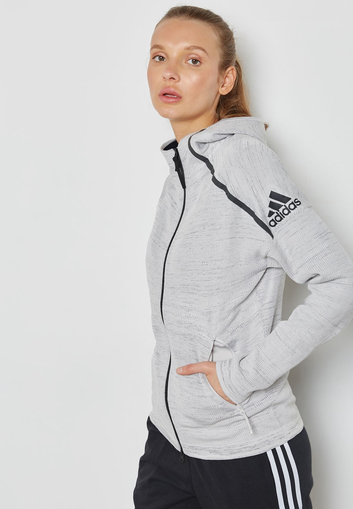 adidas zip up hoodie womens grey