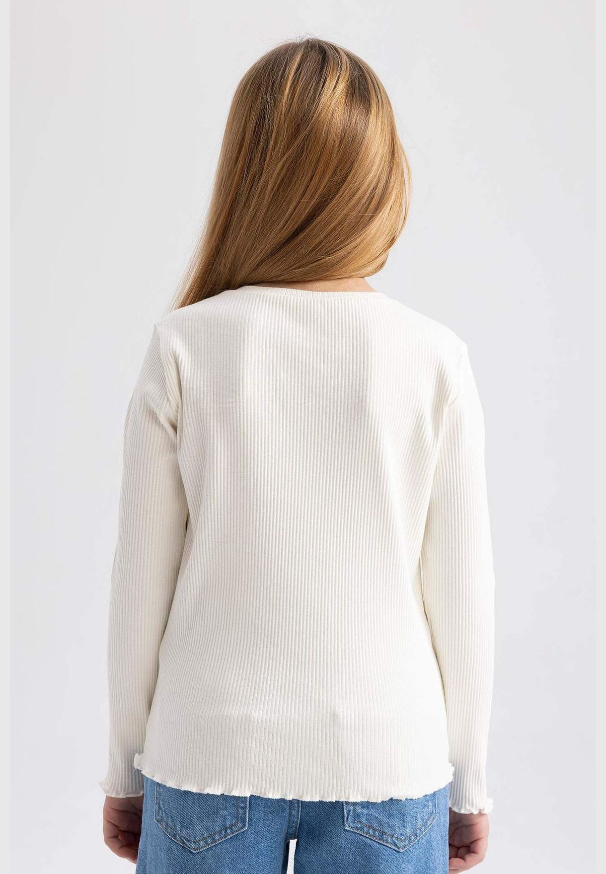 Girl Slim Fit Crew Neck Knitted Long Sleeve Body