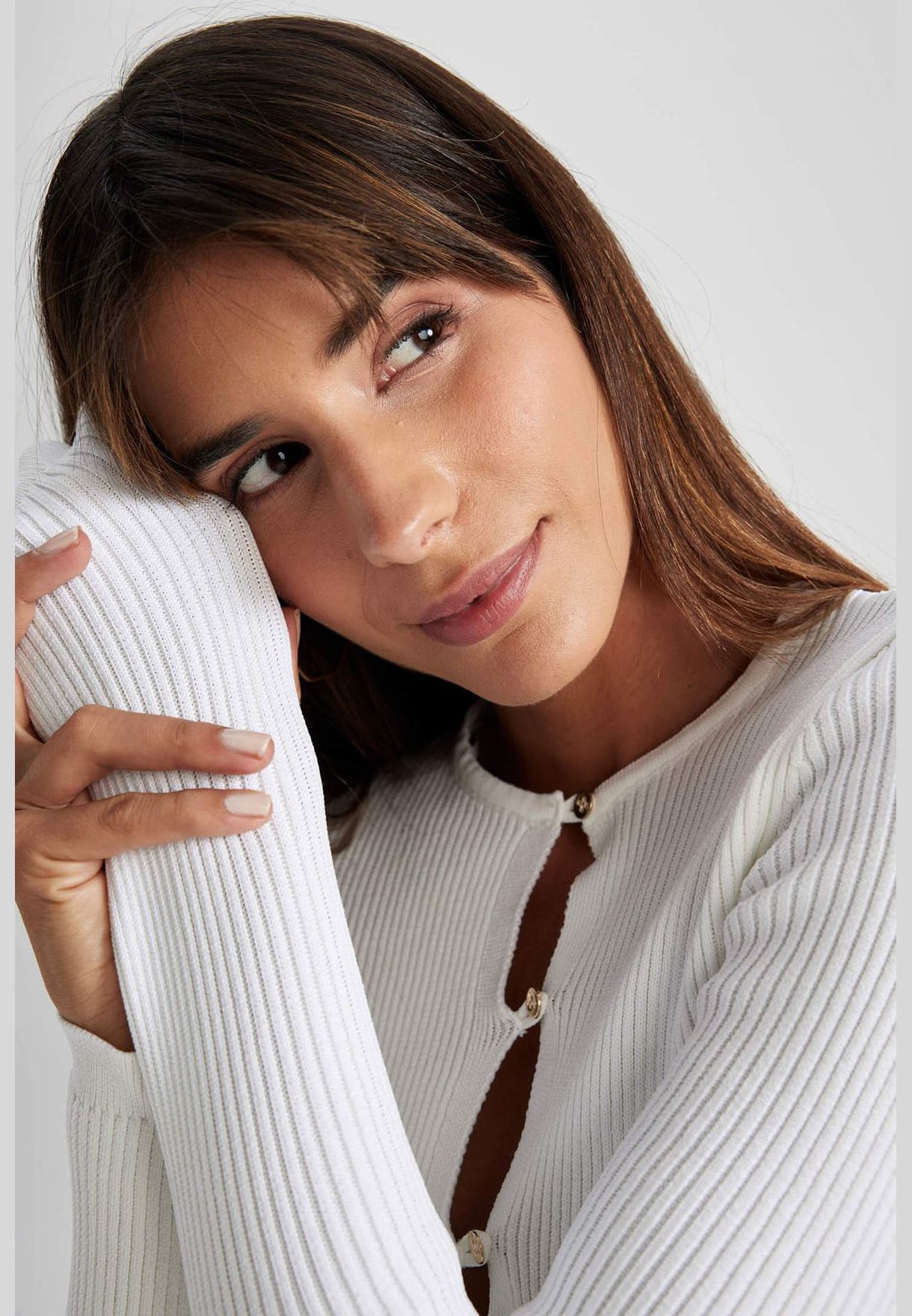 Woman Slım Fıt Crew Neck Long Sleeve Tricot Cardigan