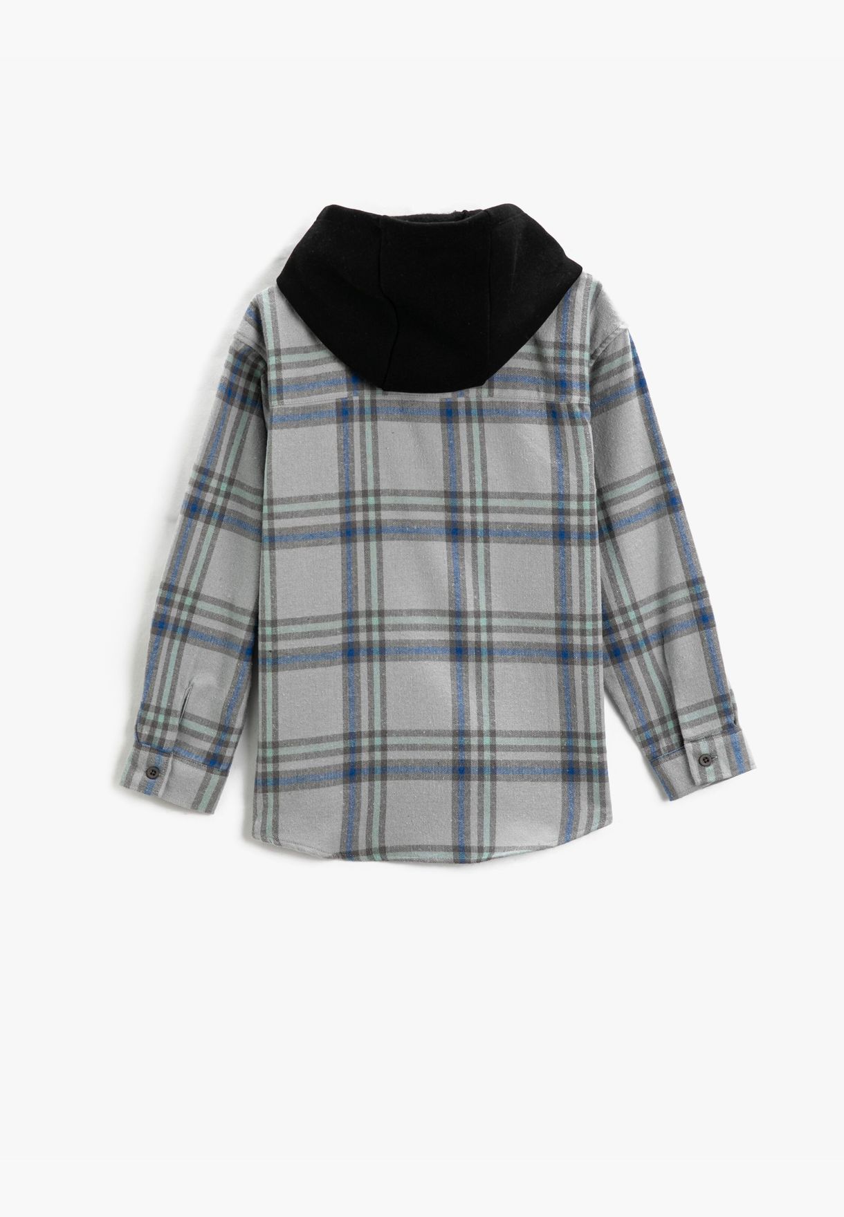Hooded Plaid Shirt Double Flap Pocket Soft Touch